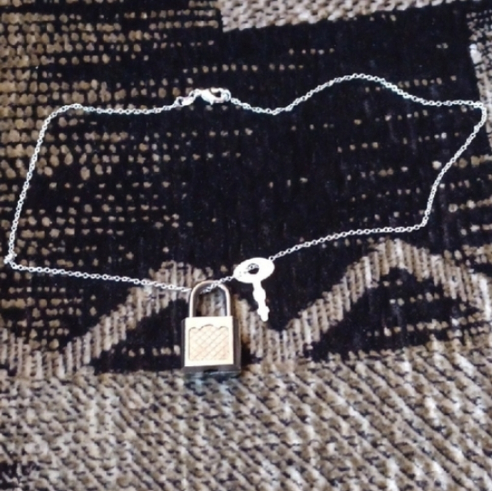 4/$60  New Lock & Key Charm Necklace - 17.5 inch Silver Chain